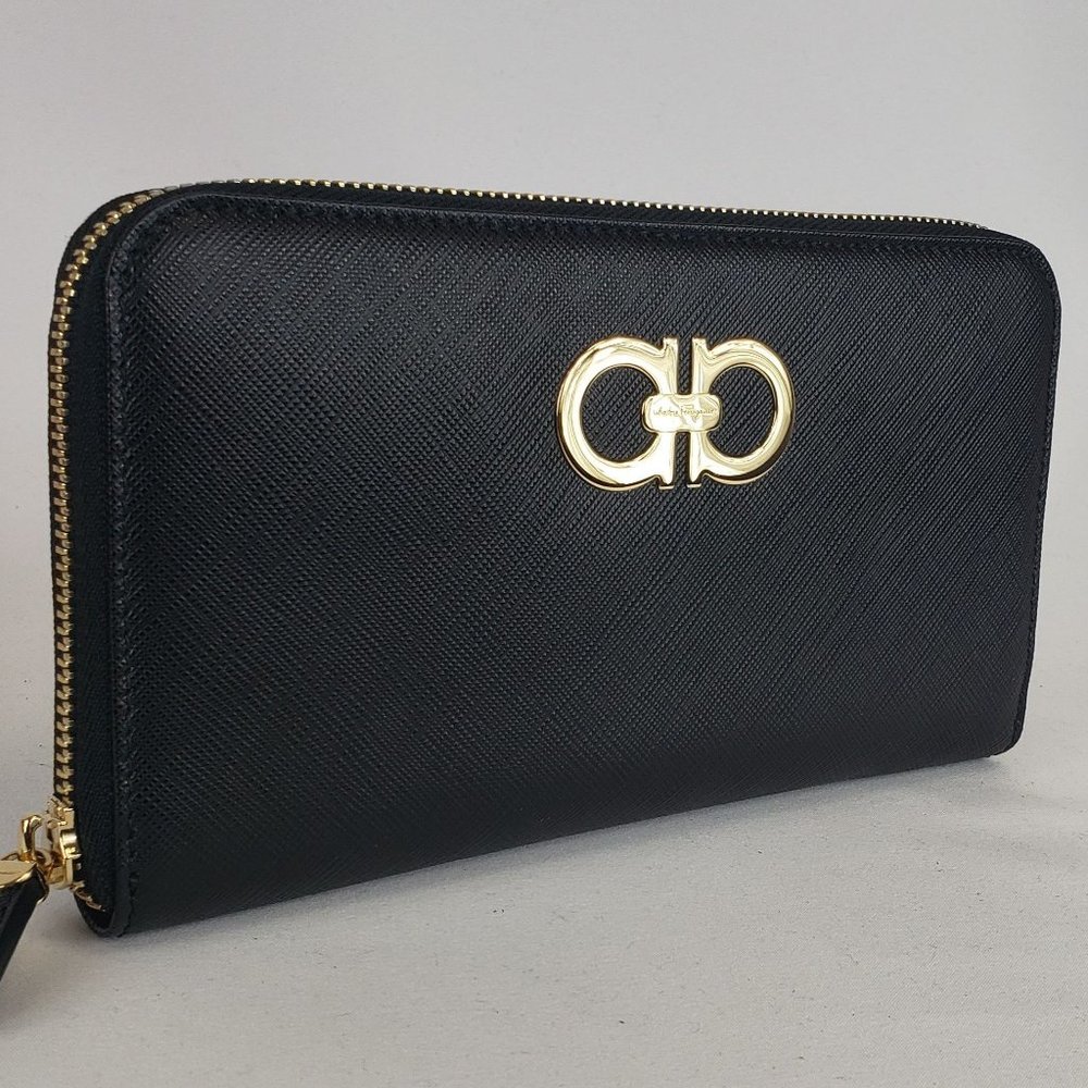 Salvatore Ferragamo Printed Calfskin Zip Wallet